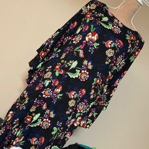 Democracy Dark Large Print Floral Dress with flares 3/4 length sleeves - size L
